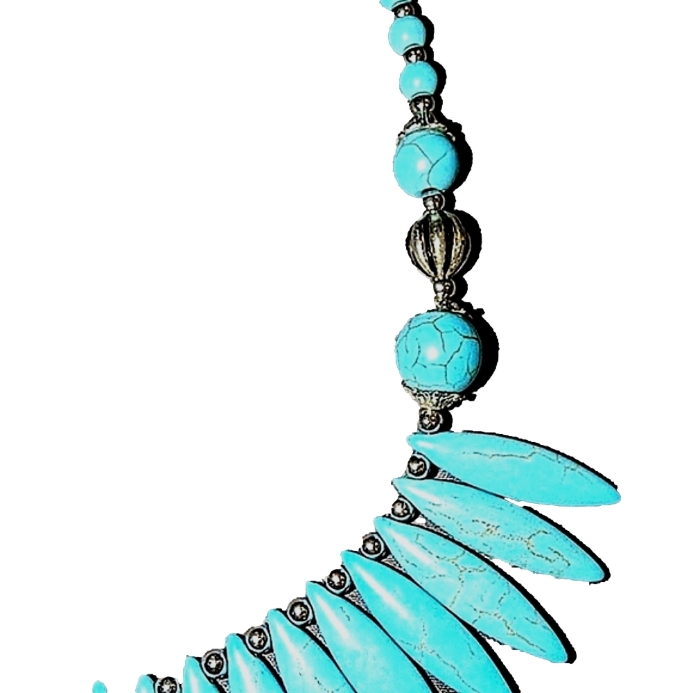 Natural Stone Necklace Vacay Jewelry Blue Malachite Tribal Bohemian Boho Style - Picture 9 of 10